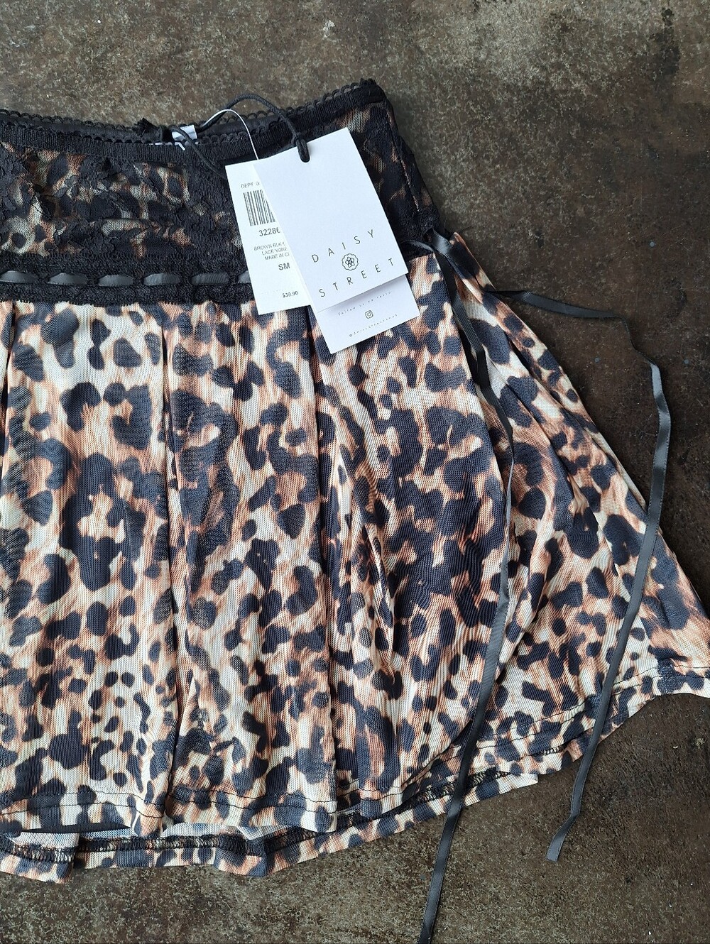 NWT Daisy Street Leopard Print Lace Ties Mini Skirt - Brown & Black - Size Small